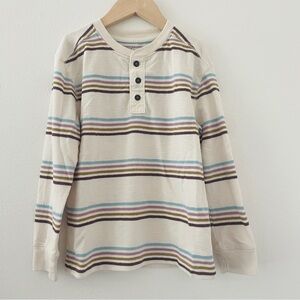 Cat & Jack Boys Striped Long Sleeve Shirt - Cream Brown & Blue